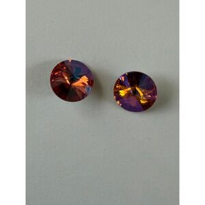 Two Austrian Crystal Rivoli Stones Orange Pink Iridescent Faceted Pointed